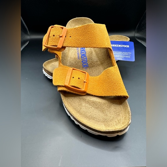 New! BIRKENSTOCK Arizona Women's Soft Bed Suede Mules Yellow Orange Size US 6 - Picture 13 of 16